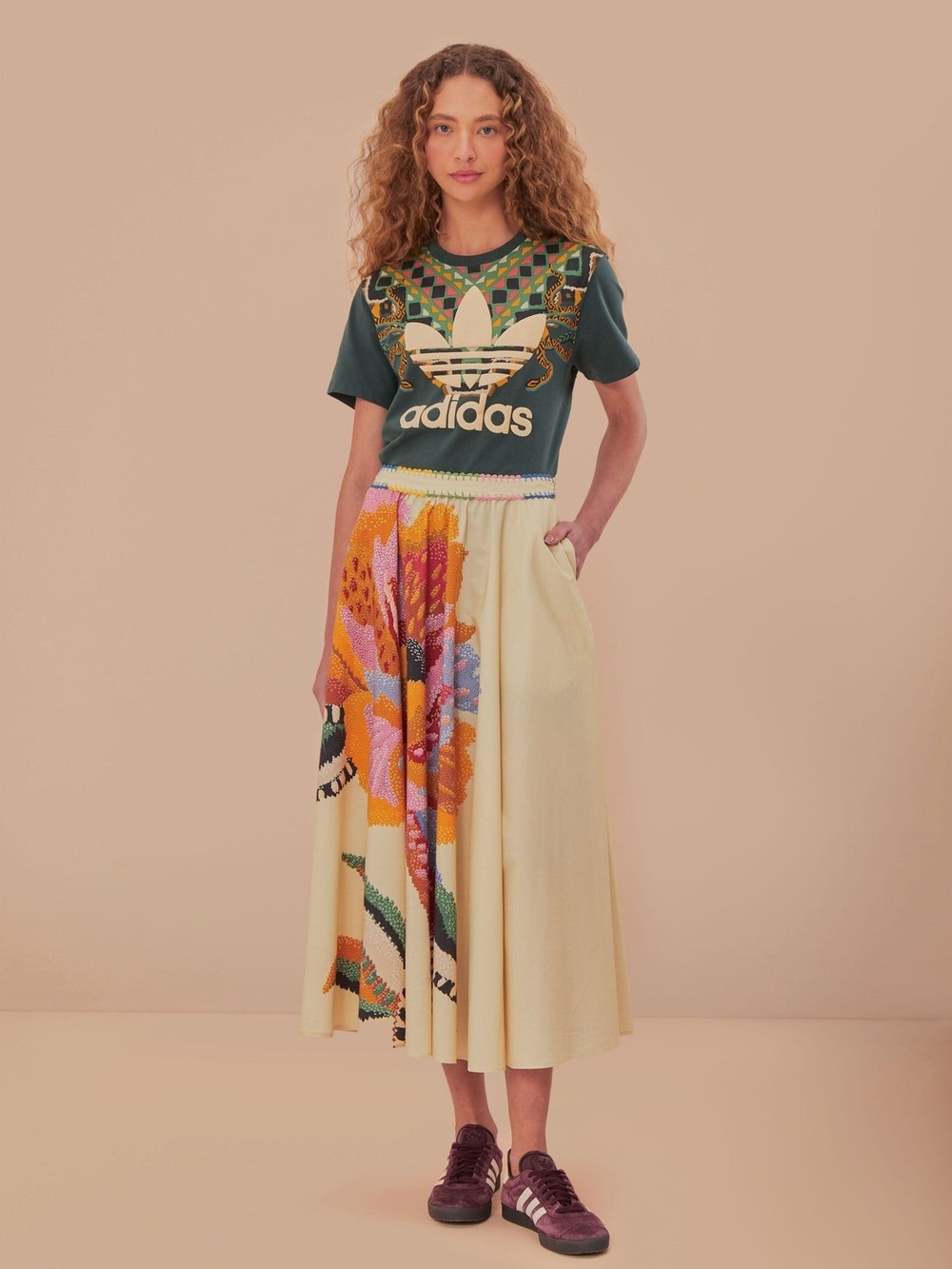 NWT Farm Rio beige lucy floral maxi skirt Sz Medium